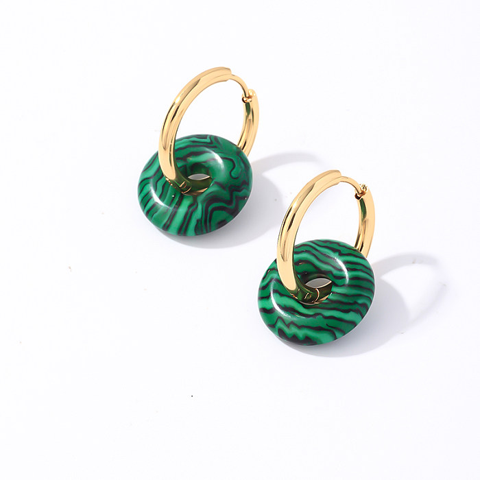 1 Paar lässige, schlichte Ohrringe mit runder Beschichtung aus Edelstahl und Naturstein, vergoldet