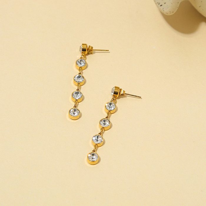 1 Pair Retro Round Plating Inlay Stainless Steel  Zircon 18K Gold Plated Drop Earrings