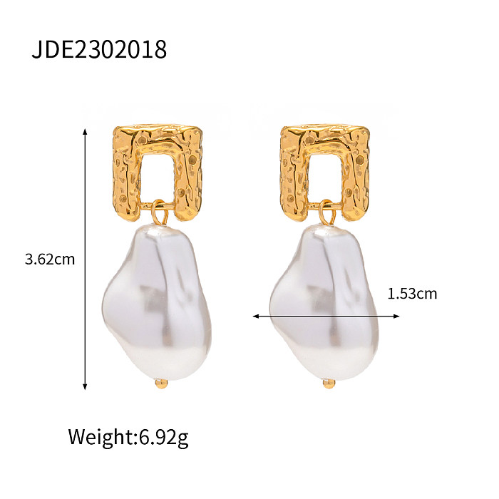 Retro Geometric Stainless Steel  Plating Artificial Pearls Drop Earrings 1 Pair