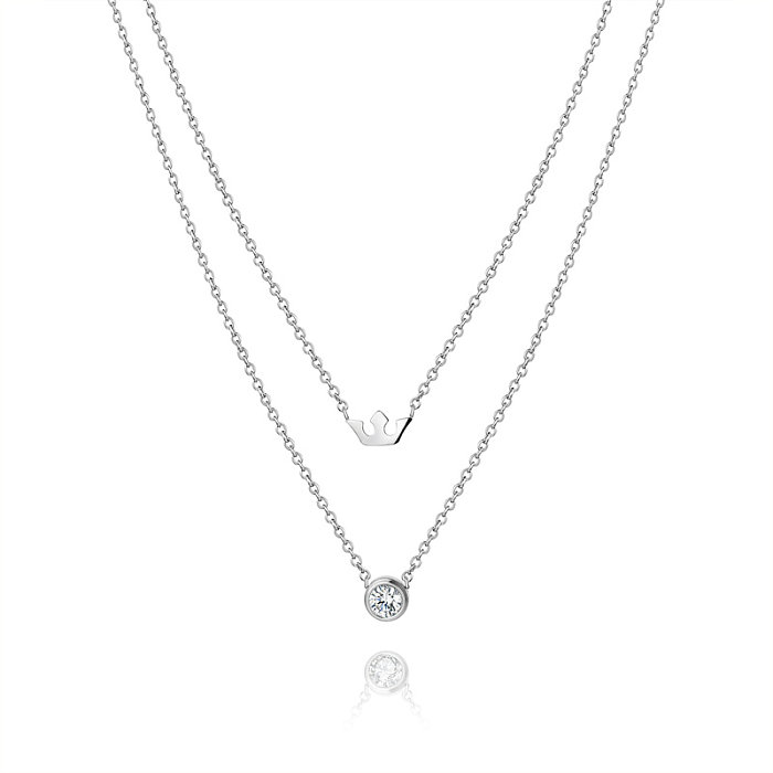 Elegant Simple Style Star Crown Stainless Steel  Inlay Zircon Double Layer Necklaces