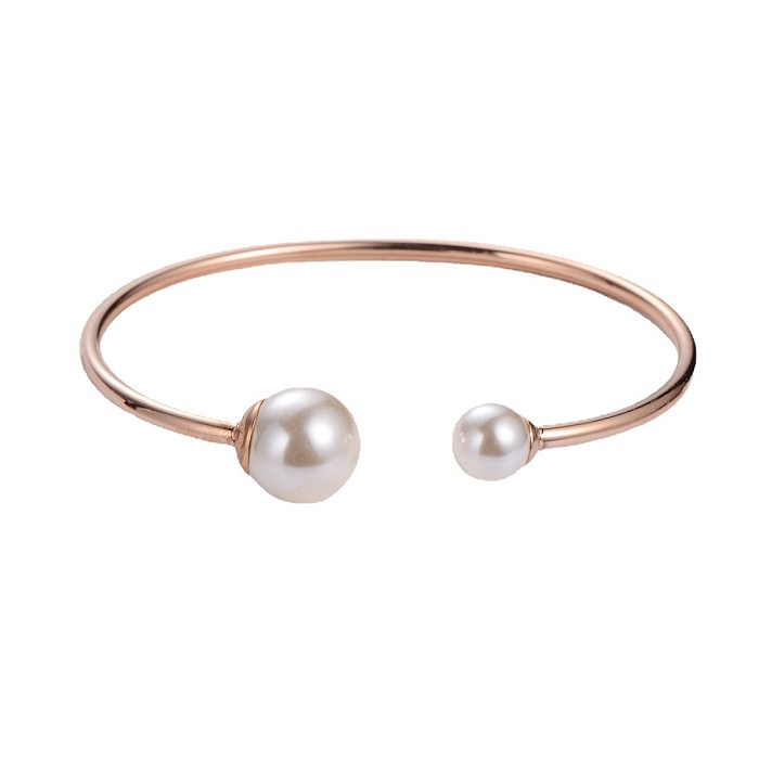 Wholesale Elegant C Shape Pearl Titanium Steel Cuff Bracelets