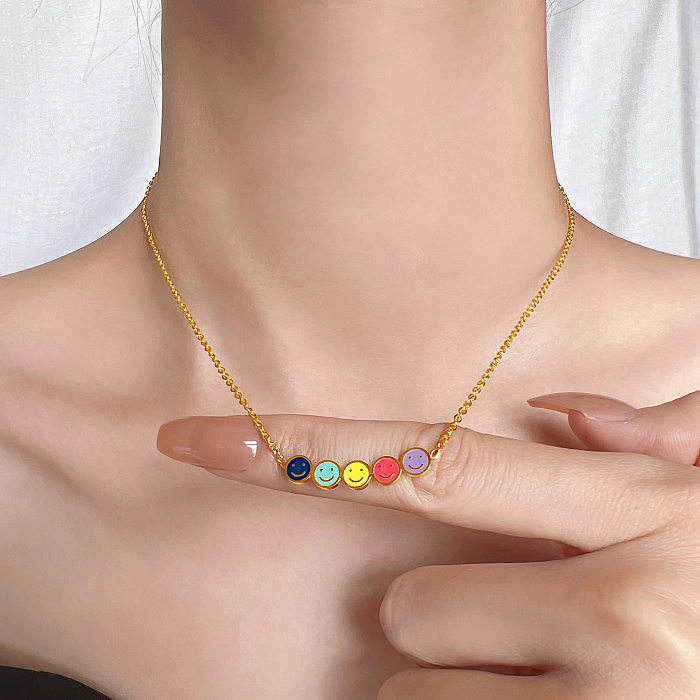 Collier de placage en acier inoxydable avec visage souriant à la mode, 1 pièce