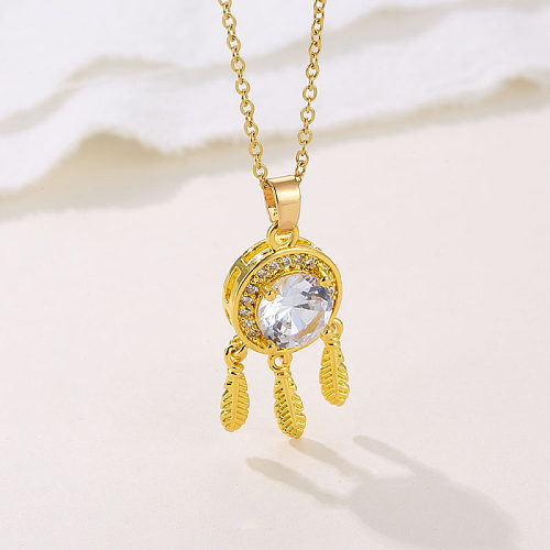 Elegant Dreamcatcher Stainless Steel  Plating Inlay Zircon 18K Gold Plated Gold Plated Pendant Necklace
