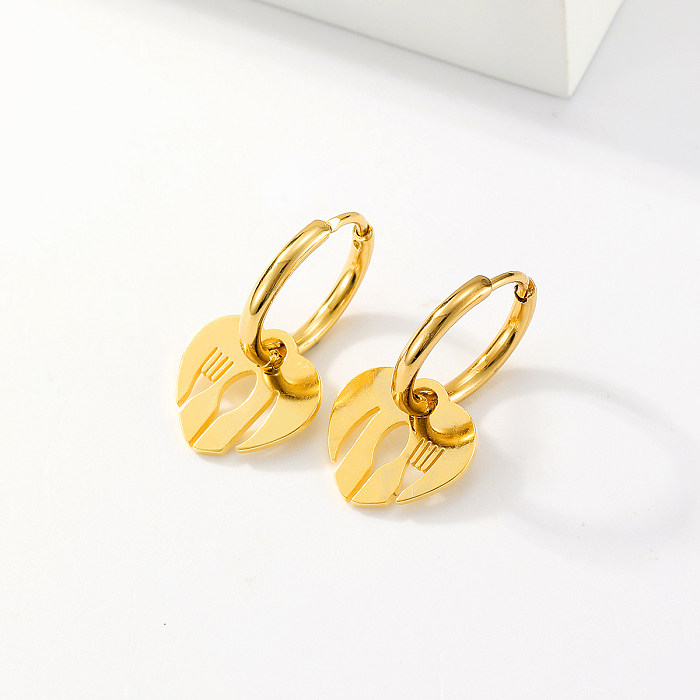 Simple Style Human Heart Shape Butterfly Stainless Steel  Plating 18K Gold Plated Drop Earrings
