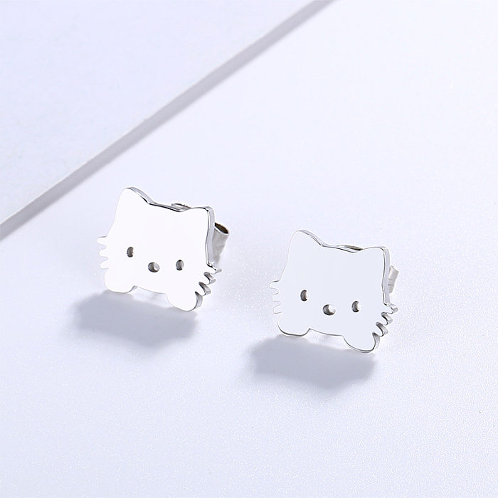 Creative Cute Cat Stainless Steel  Stud Earrings Wholesale jewelry