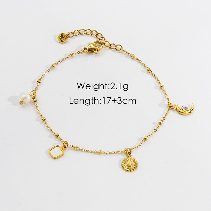 Original Design Simple Style Geometric Stainless Steel Plating Inlay Natural Stone Shell Zircon Gold Plated Bracelets
