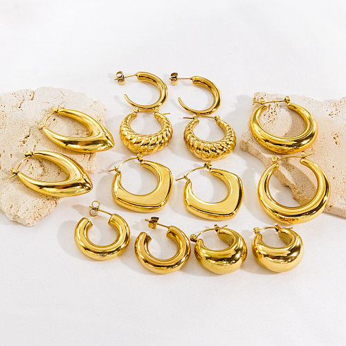 1 Pair Modern Style C Shape Plating Stainless Steel  18K Gold Plated Earrings