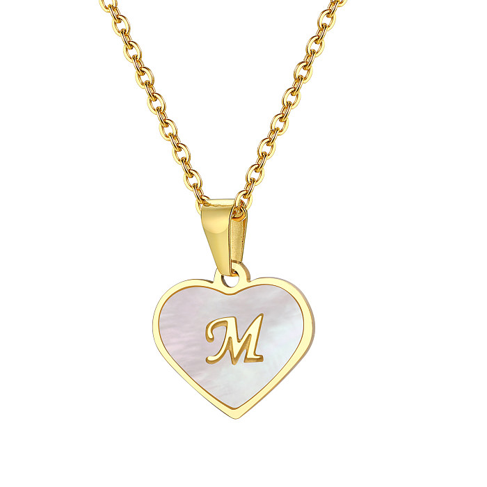 Elegante formato de coração banhado em aço inoxidável colar com pingente banhado a ouro