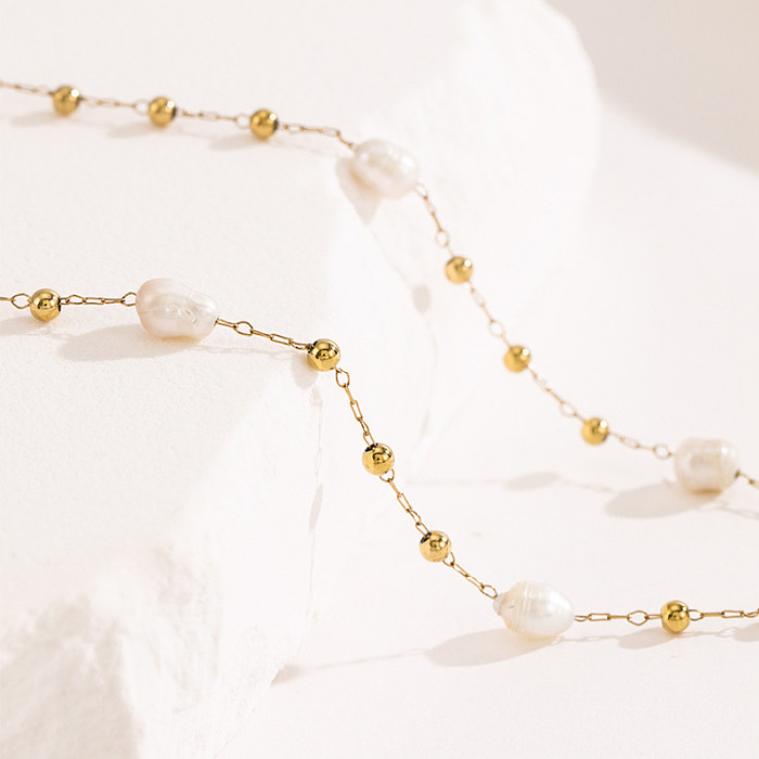 Collar con revestimiento de perlas de imitación de acero inoxidable geométrico de estilo simple informal