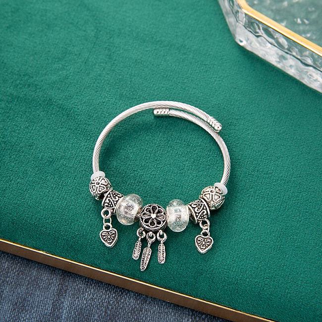 Casual Classic Style Leaf Heart Shape Stainless Steel Bangle