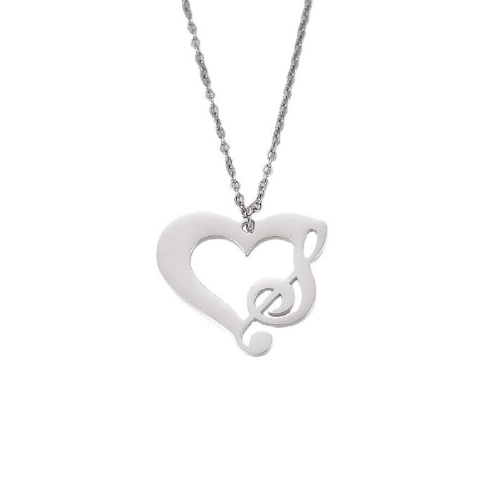 Style simple Notes en forme de coeur placage en acier inoxydable évider collier pendentif plaqué or Rose plaqué or 18 carats