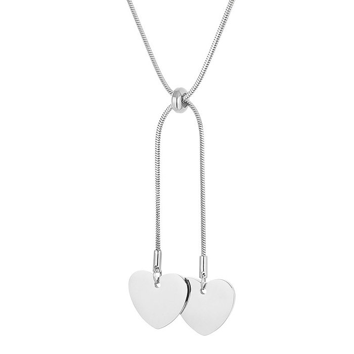 Fashion Heart-shaped Stainless Steel Cross-pull Adjustable Square Snake Bone Chain Necklace