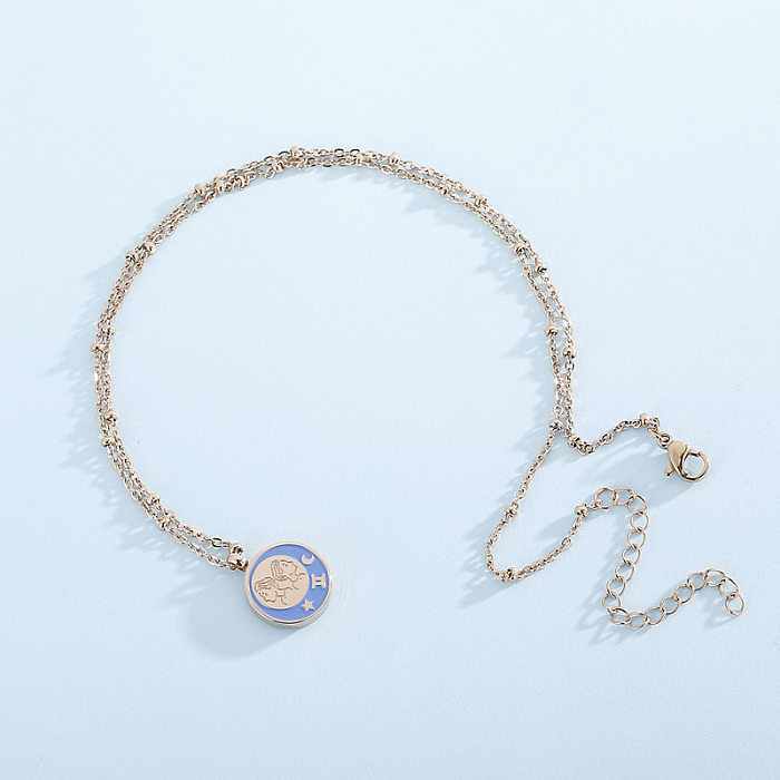 Mode Münze Anhänger Perlenkette 12 Konstellation Edelstahl Halskette