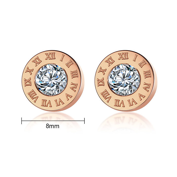Fashion Round Stainless Steel  Plating Inlay Zircon Ear Studs 1 Pair