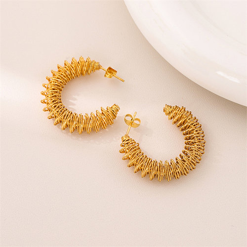 1 Pair Retro Simple Style C Shape Round Plating Stainless Steel  18K Gold Plated Drop Earrings
