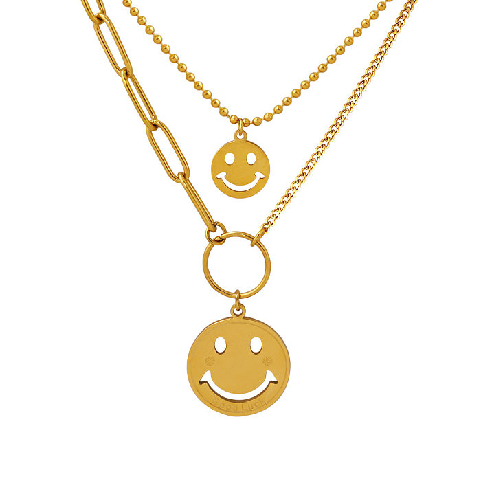 Modische Smiley-Anhänger-Halskette mit Edelstahlbeschichtung, 1 Stück
