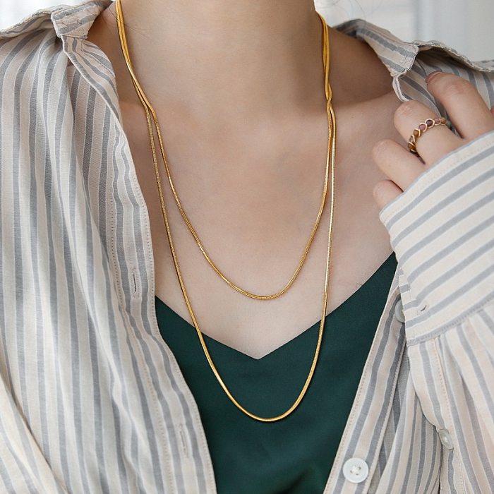 Simple Style Artistic Solid Color Stainless Steel Plating 18K Gold Plated Layered Necklaces