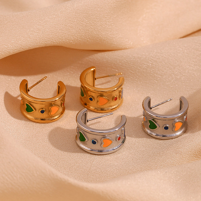 1 paire de boucles d'oreilles en acier inoxydable plaqué or 18 carats, Style classique, en forme de cœur, doux et Simple