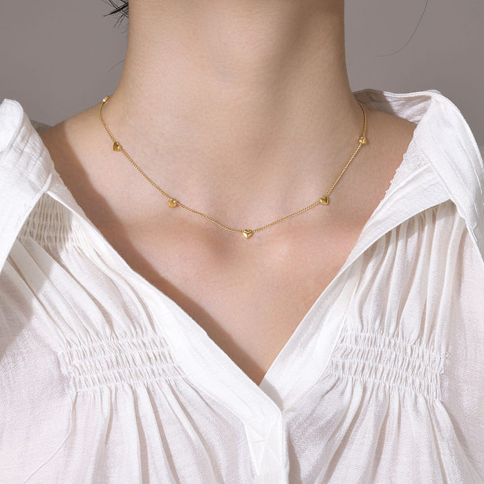 Schlichter Stil, herzförmige Halskette aus Edelstahl mit Edelstahlbeschichtung, 1 Stück