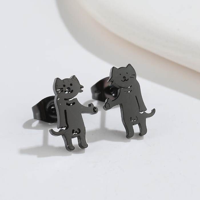 Cute Cat Stainless Steel Hollow Out Ear Studs 1 Pair