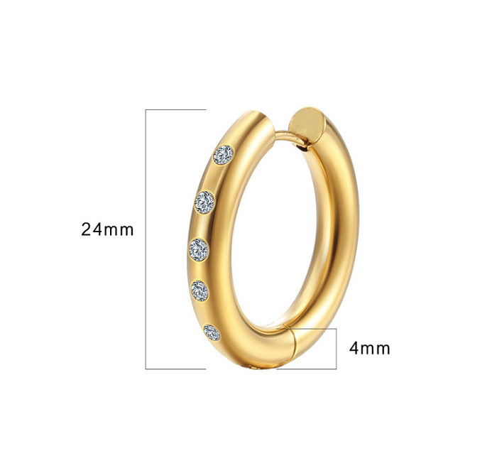 1 Pair Simple Style Classic Style Solid Color Plating Inlay Stainless Steel Rhinestones 18K Gold Plated Earrings
