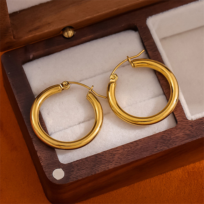 1 Pair Retro Simple Style Round Plating Stainless Steel  18K Gold Plated Hoop Earrings