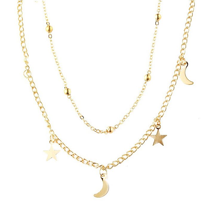 Simple Style Star Moon Stainless Steel Plating 18K Gold Plated Layered Necklaces