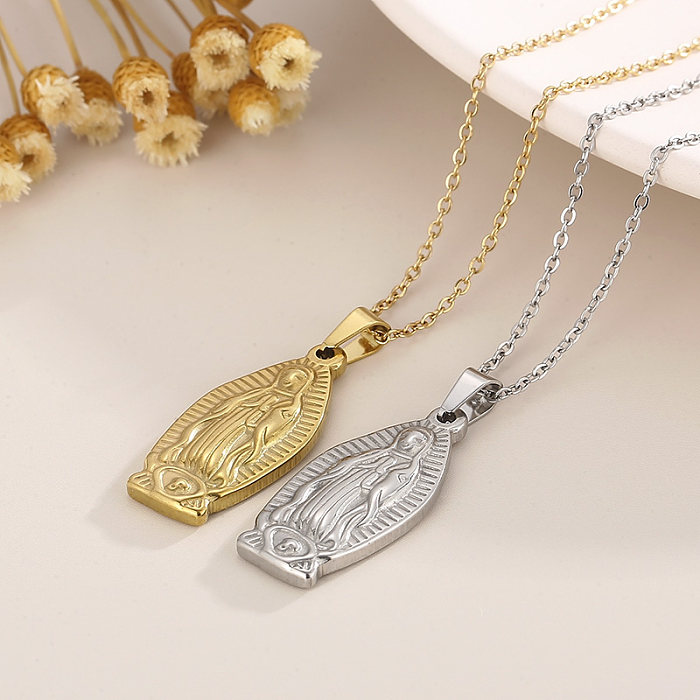 Sweet Human Virgin Mary Stainless Steel  Plating Pendant Necklace 1 Piece