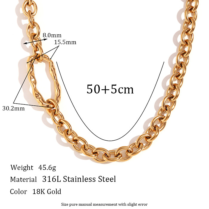 Collar chapado en oro de 18 quilates con revestimiento de acero inoxidable ovalado de estilo simple y estilo clásico