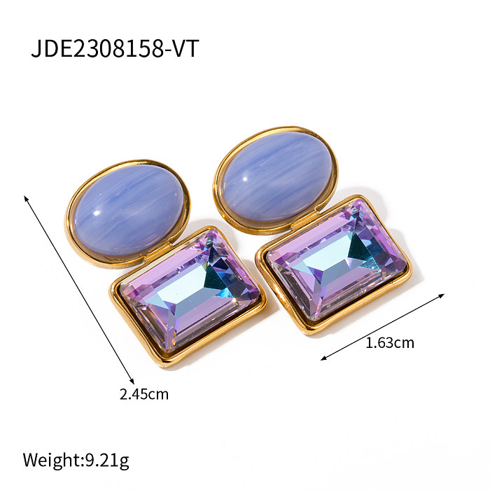 1 Pair IG Style Square Oval Plating Inlay Stainless Steel  Natural Stone 18K Gold Plated Ear Studs