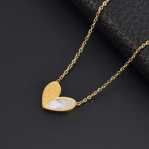 Simple Style Love Heart Shape Stainless Steel Inlay Shell Pendant Necklace