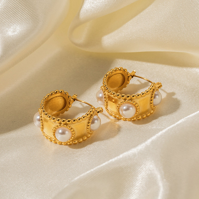 Boucles d'oreilles plaquées or 1 carats, 18 paire, incrustation de perles artificielles en acier inoxydable, Style classique élégant, en forme de C