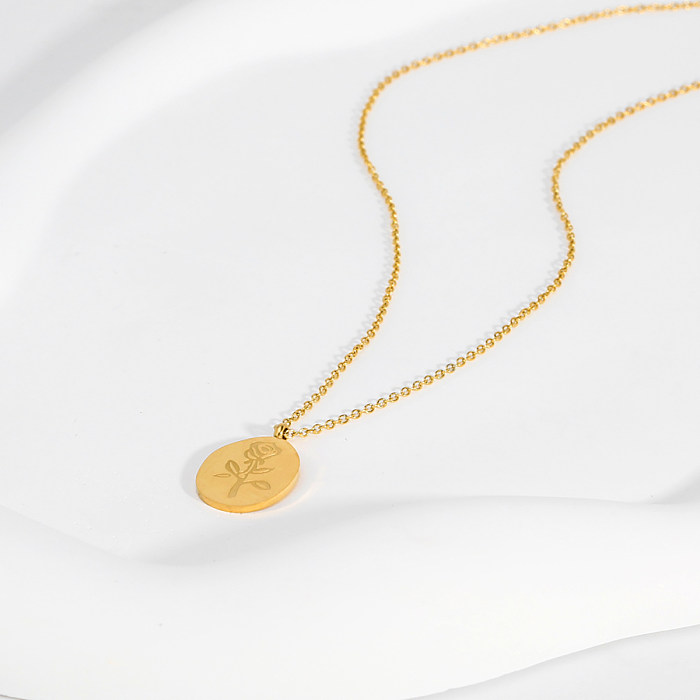 Estilo francês flor aço inoxidável revestimento de metal 18k banhado a ouro pingente colar suéter corrente