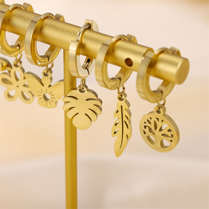 6 Pieces Simple Style Commute Plant Asymmetrical Plating Stainless Steel  18K Gold Plated Earrings