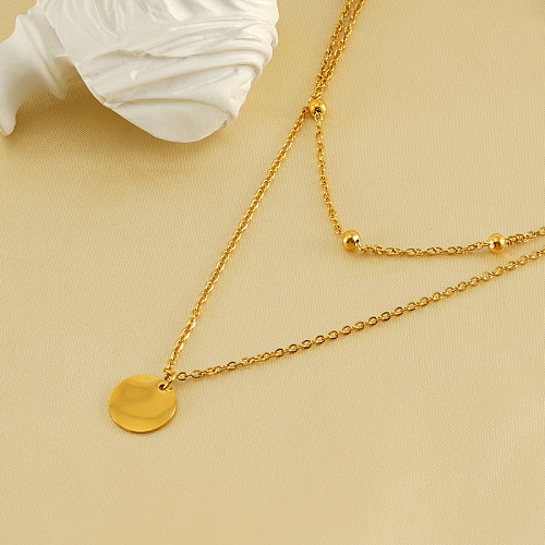 Casual Simple Style Round Solid Color Stainless Steel  Layered Plating 18K Gold Plated Layered Necklaces