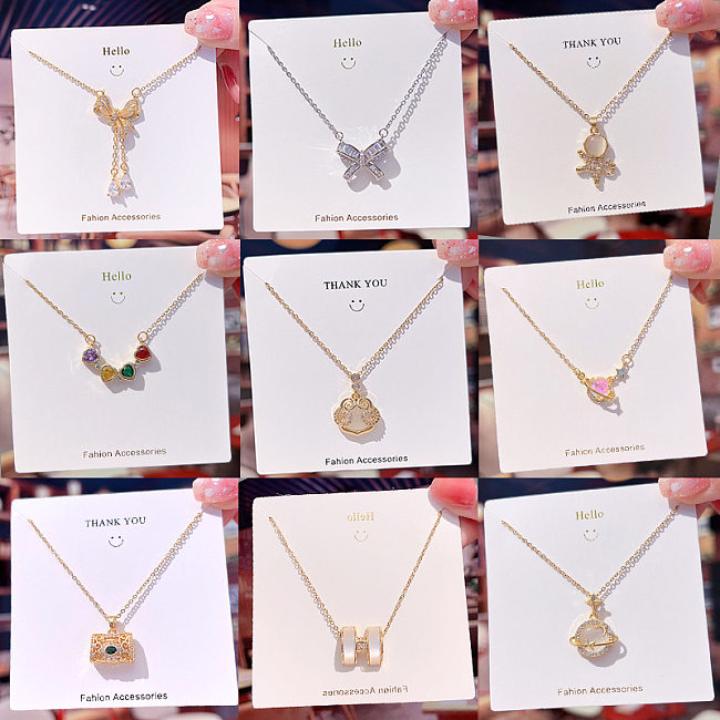 Fashion Geometric Stainless Steel Plating Zircon Necklace