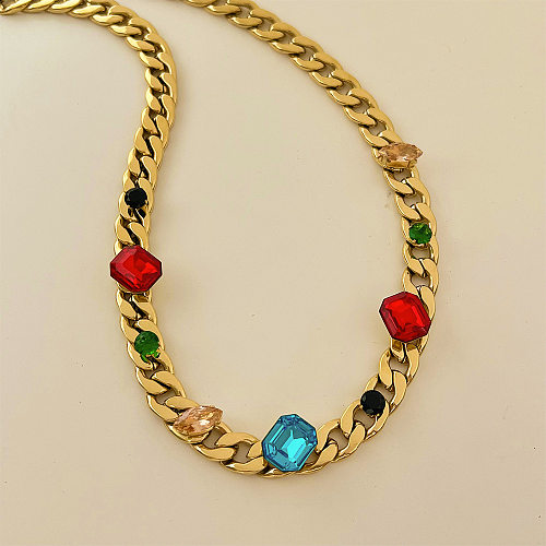 Modische geometrische Edelstahl-Halskette mit Zirkon-Edelstahl-Halsketten