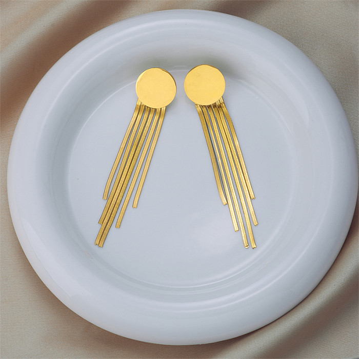 Simple Style Geometric Stainless Steel Tassel Gold Plated Dangling Earrings 1 Pair