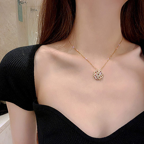 Sweet Heart Shape Stainless Steel Plating Artificial Rhinestones Necklace 1 Piece