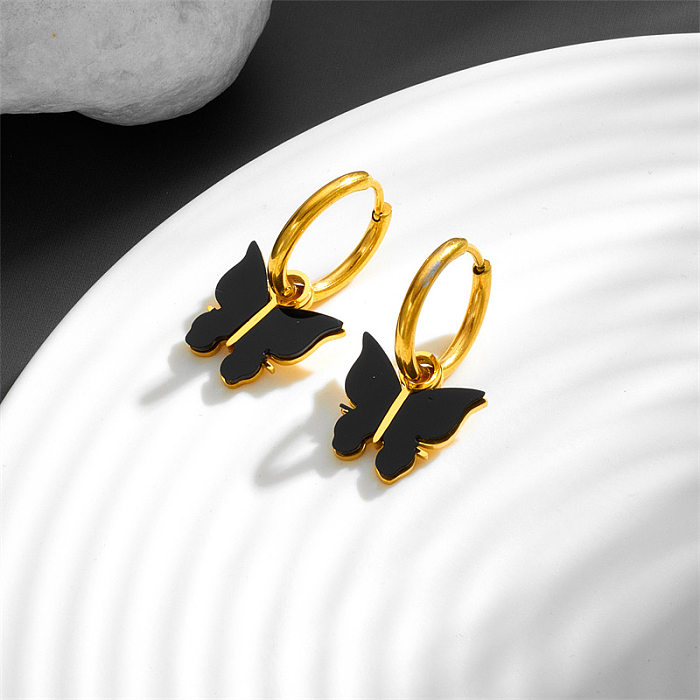 1 Pair Simple Style Butterfly Stainless Steel Patchwork Drop Earrings