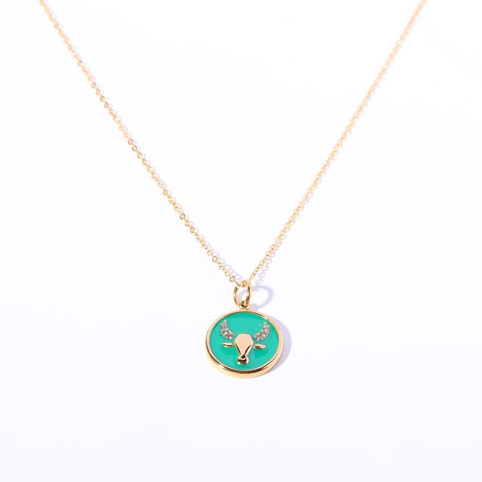 Simple Style Korean Style Constellation Stainless Steel  Enamel Plating Inlay Zircon 18K Gold Plated Pendant Necklace