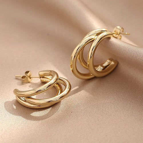 1 par de brincos de orelha banhados a ouro 14K, estilo simples, cor sólida, aço inoxidável