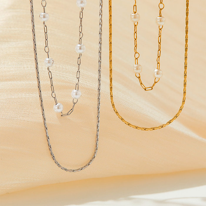 Colliers superposés de perles artificielles de placage d'acier inoxydable géométrique élégant