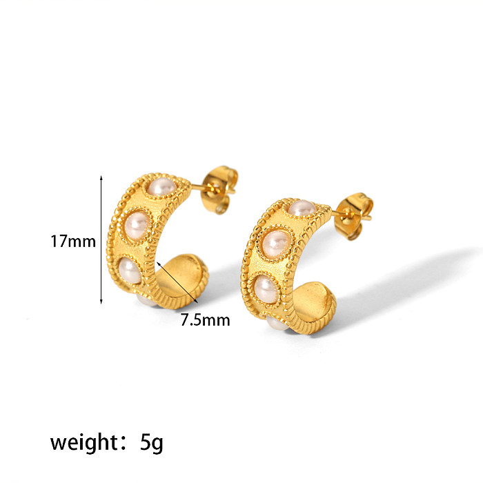 1 Pair Elegant Streetwear C Shape Polishing Plating Stainless Steel  18K Gold Plated Ear Studs