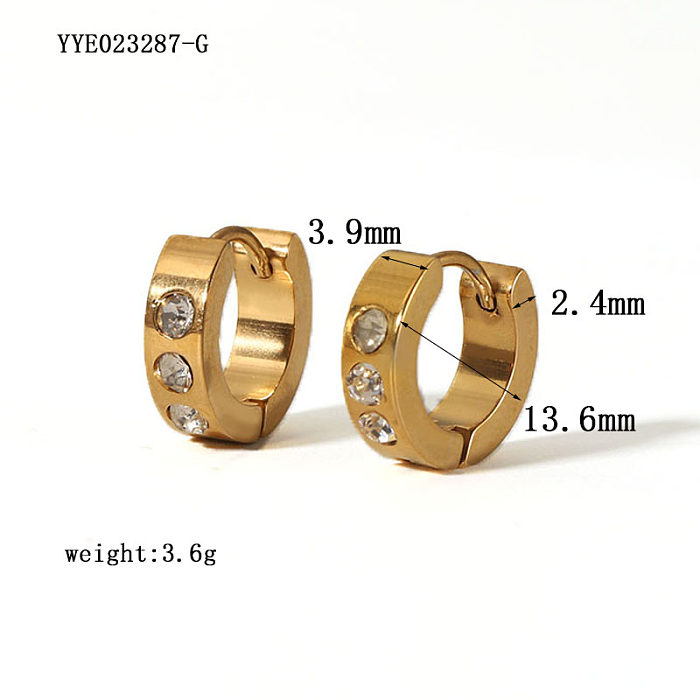 1 Pair Simple Style Color Block Plating Inlay Stainless Steel  Rhinestones 18K Gold Plated Earrings