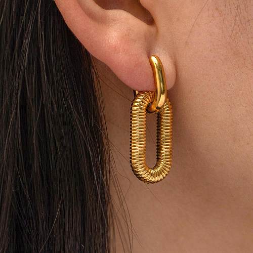 1 paire de boucles d'oreilles pendantes en acier inoxydable, plaqué ovale, Style Simple