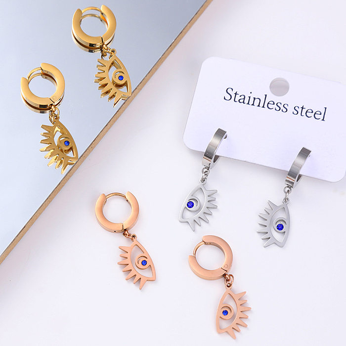 1 Pair Simple Style Cool Style Devil'S Eye Stainless Steel Plating Hollow Out Inlay Zircon Drop Earrings