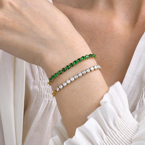 Simple Style Round Stainless Steel Plating Inlay Zircon 18K Gold Plated Tennis Bracelet