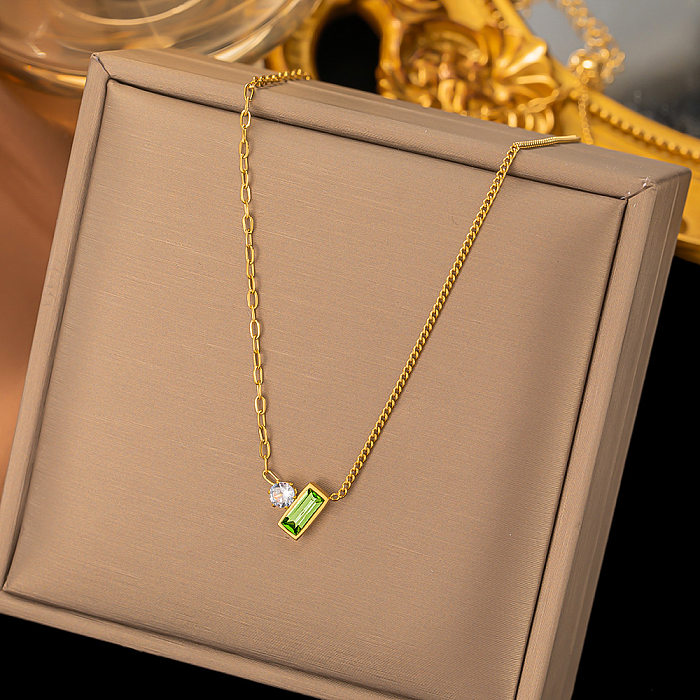 Lady Geometric Stainless Steel Plating Inlay Zircon Pendant Necklace