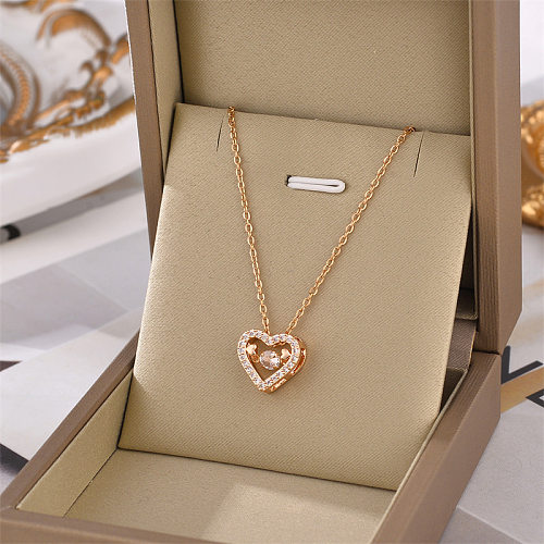Collar de diamantes de imitación con incrustaciones chapado en acero inoxidable con forma de corazón a la moda, 1 pieza